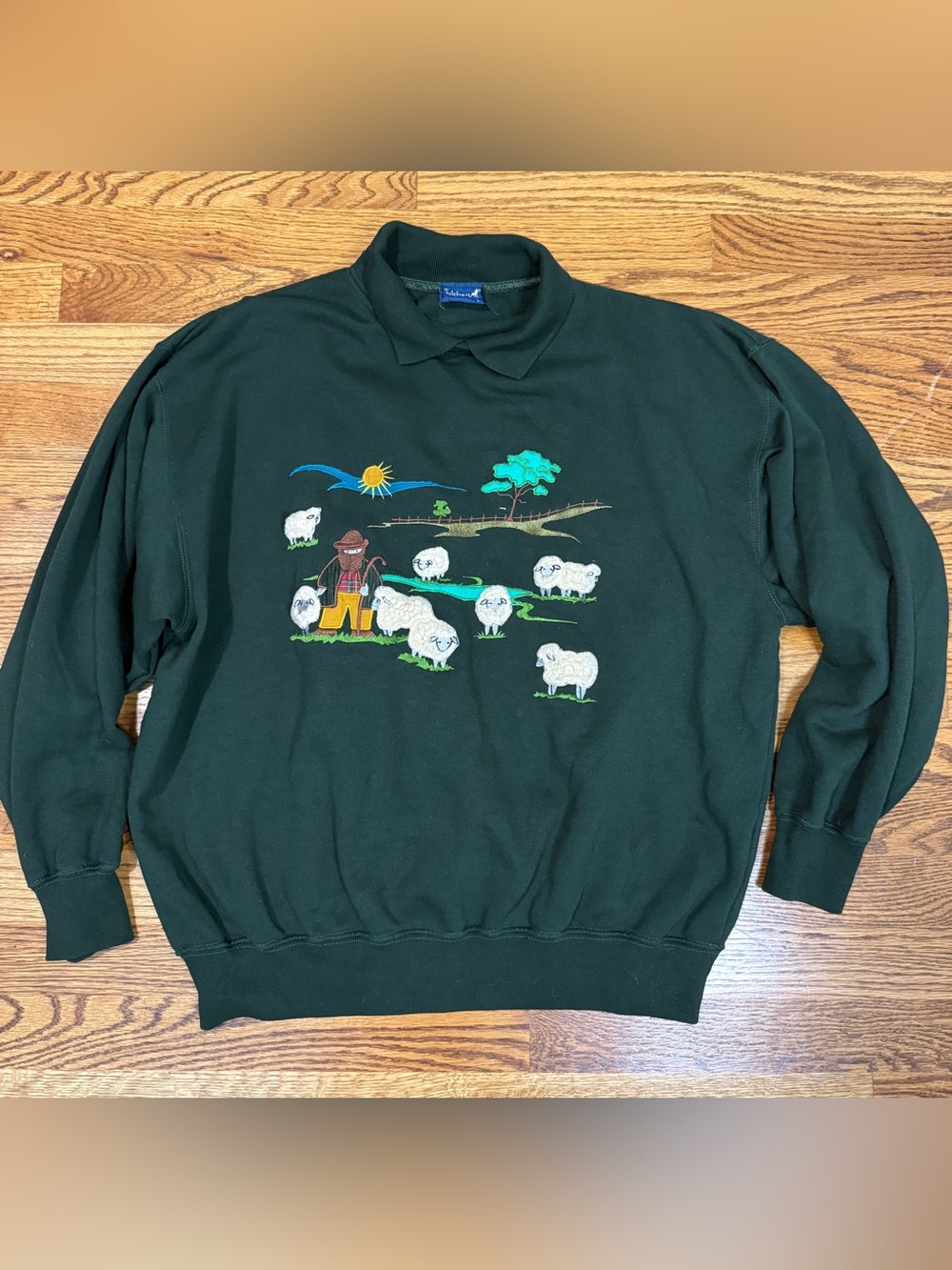 Vtg Tulchan Sheep Sweatshirt Sz L Green Collared Shepherd Pastoral Farm 90s